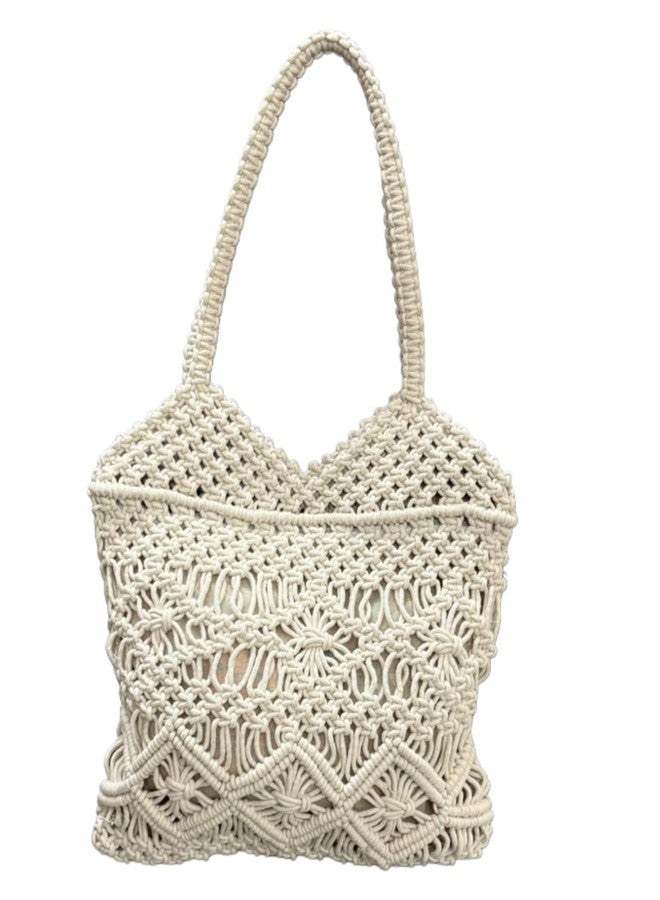 FIBREGOLD FIBERGOLD Handcrafted Tote Bag for Women - Stylish Boho Chic Shoulder Bag for Shopping, Travel, and Everyday Use, Lightweight and Durable (White) - Image 1